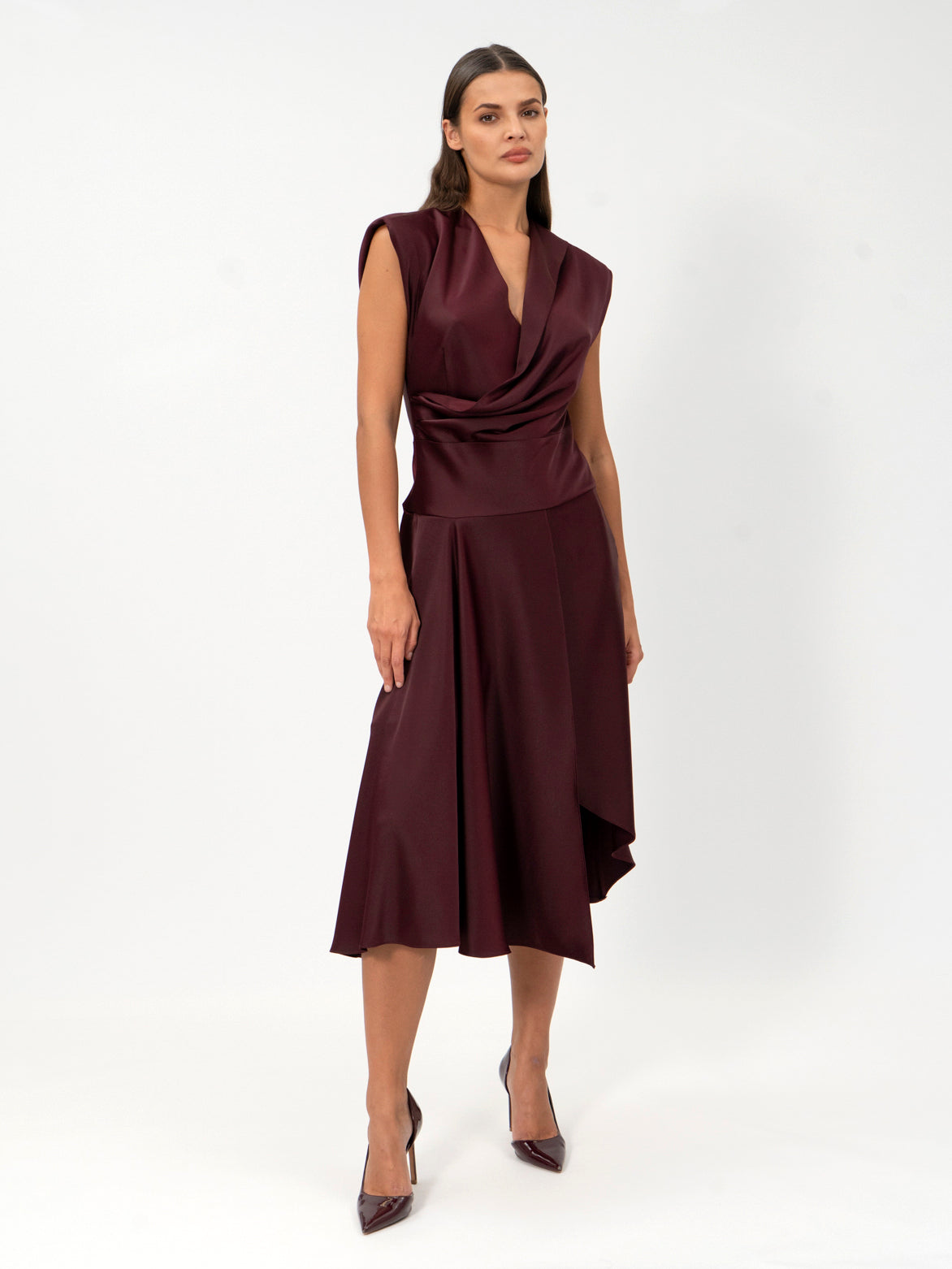 Marcio Duvet Satin Dress Claret Red – Chilia Design